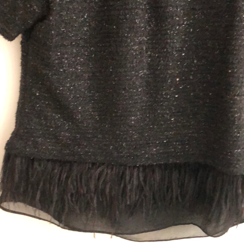 Black Sequin Top With Feather Bottom Size Small - image 3